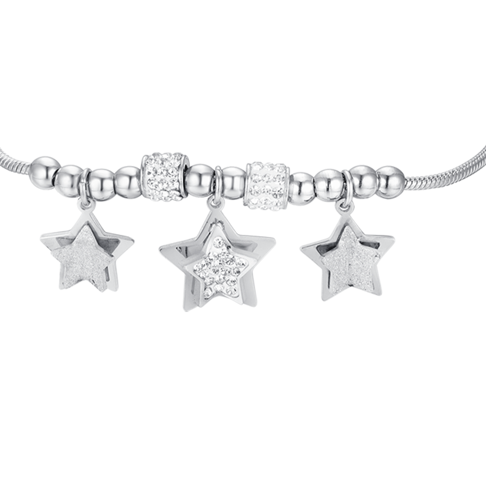 WOMEN'S STEEL STAR BRACELET WITH WHITE CRYSTALS