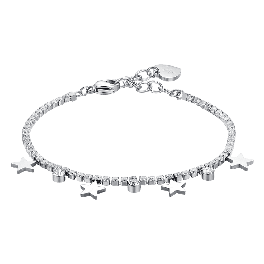 WOMAN'S TENNIS BRACELET IN STEEL WITH WHITE CRYSTALS AND STARS Luca Barra