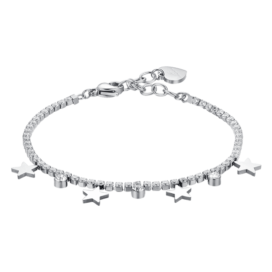 WOMEN'S STEEL TENNIS BRACELET WITH WHITE CRYSTALS AND STARS