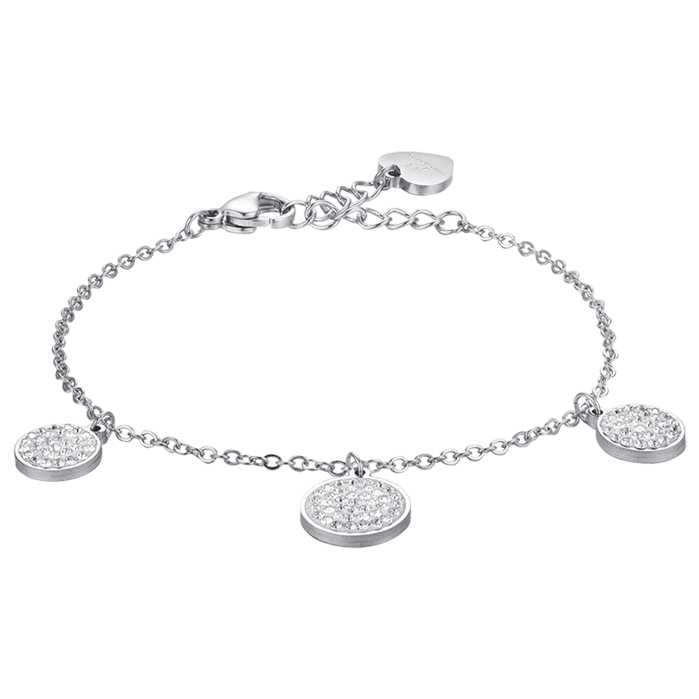 WOMEN'S STEEL BRACELET ROUND ELEMENTS WITH WHITE CRYSTALS