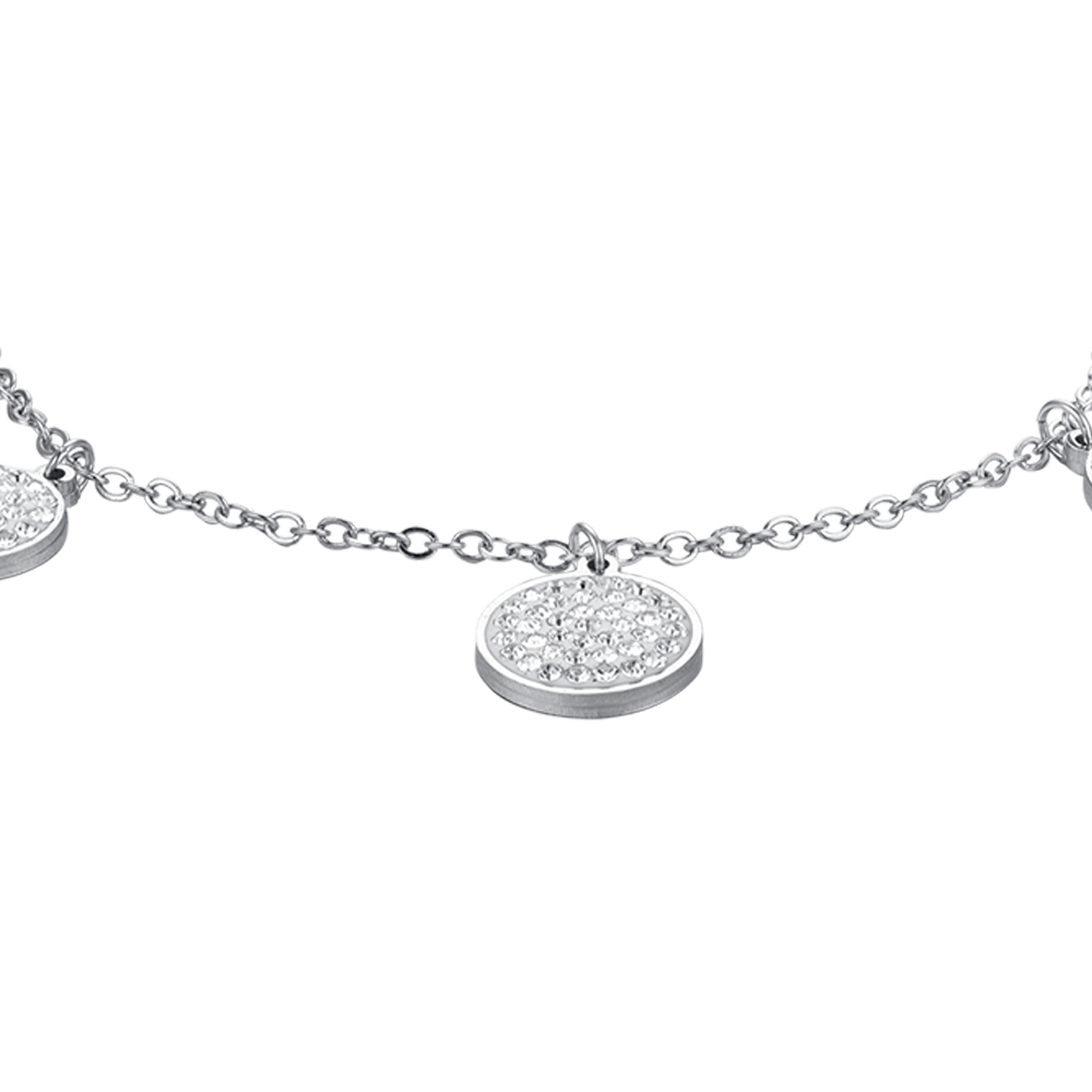 WOMEN'S STEEL BRACELET ROUND ELEMENTS WITH WHITE CRYSTALS