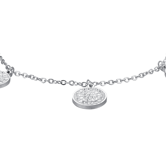 WOMEN'S STEEL BRACELET ROUND ELEMENTS WITH WHITE CRYSTALS