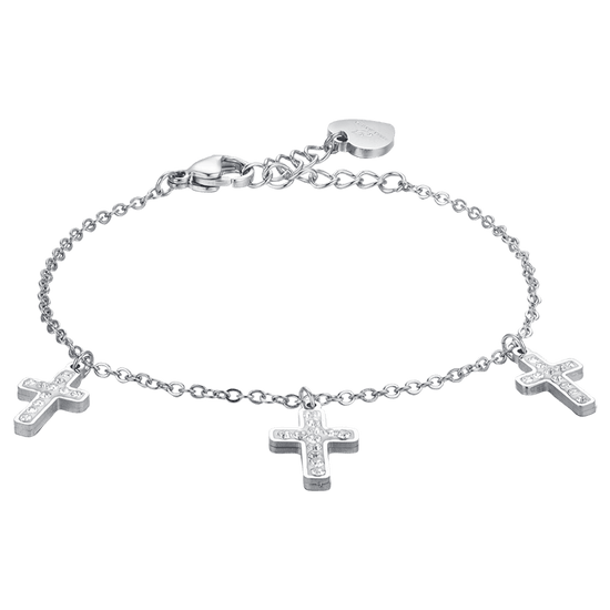 WOMEN'S STEEL CROSSES BRACELET WITH WHITE CRYSTALS