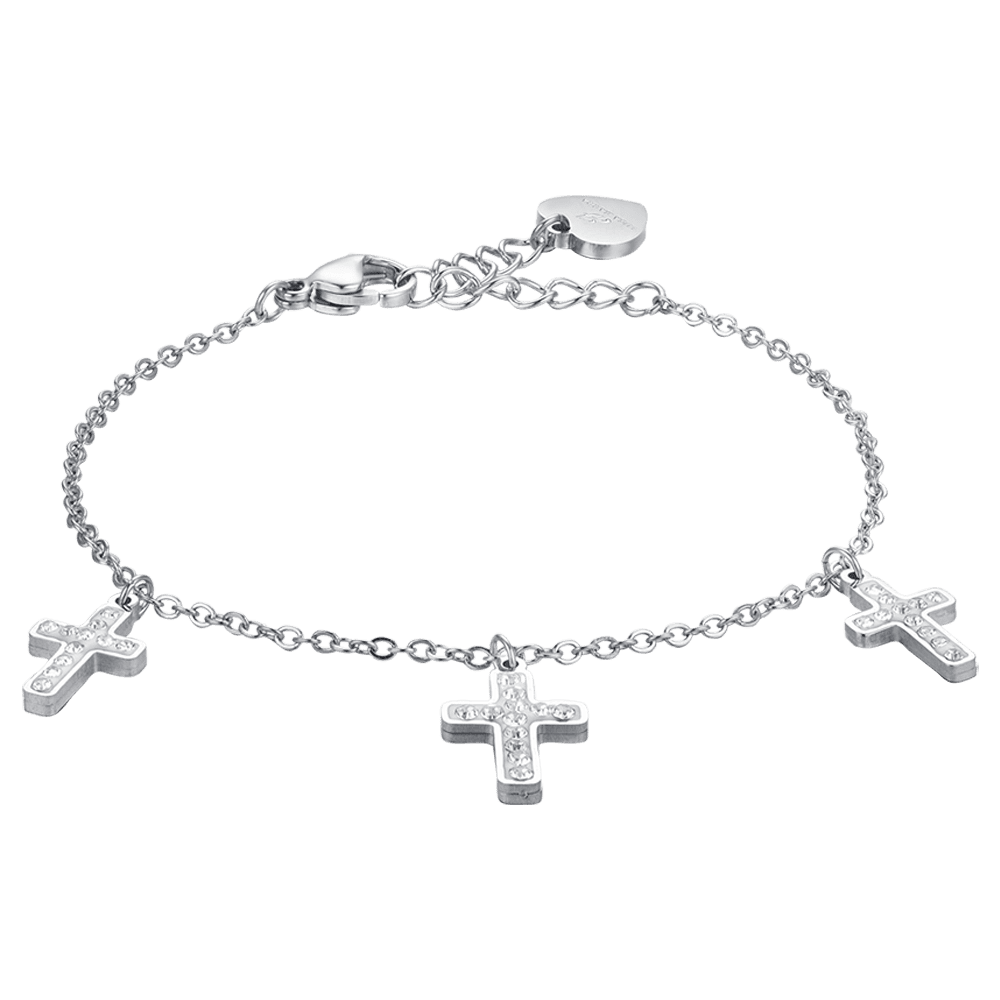 WOMEN'S STEEL CROSSES BRACELET WITH WHITE CRYSTALS