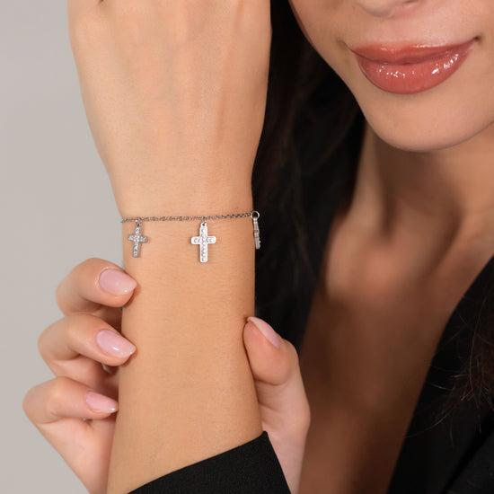 WOMEN'S STEEL CROSSES BRACELET WITH WHITE CRYSTALS