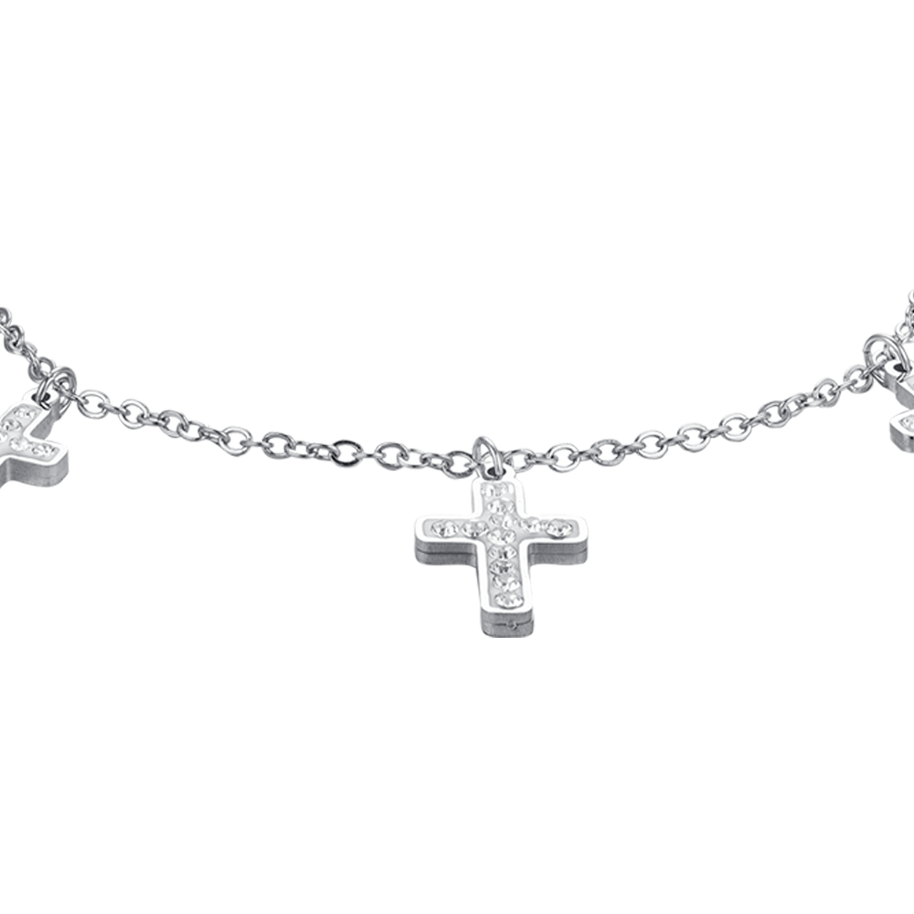 WOMEN'S STEEL CROSSES BRACELET WITH WHITE CRYSTALS