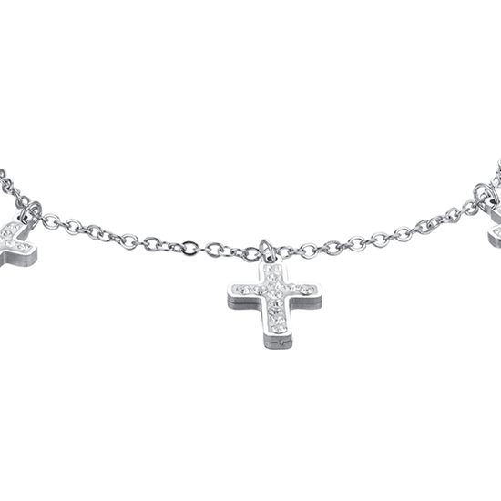 WOMEN'S STEEL CROSSES BRACELET WITH WHITE CRYSTALS