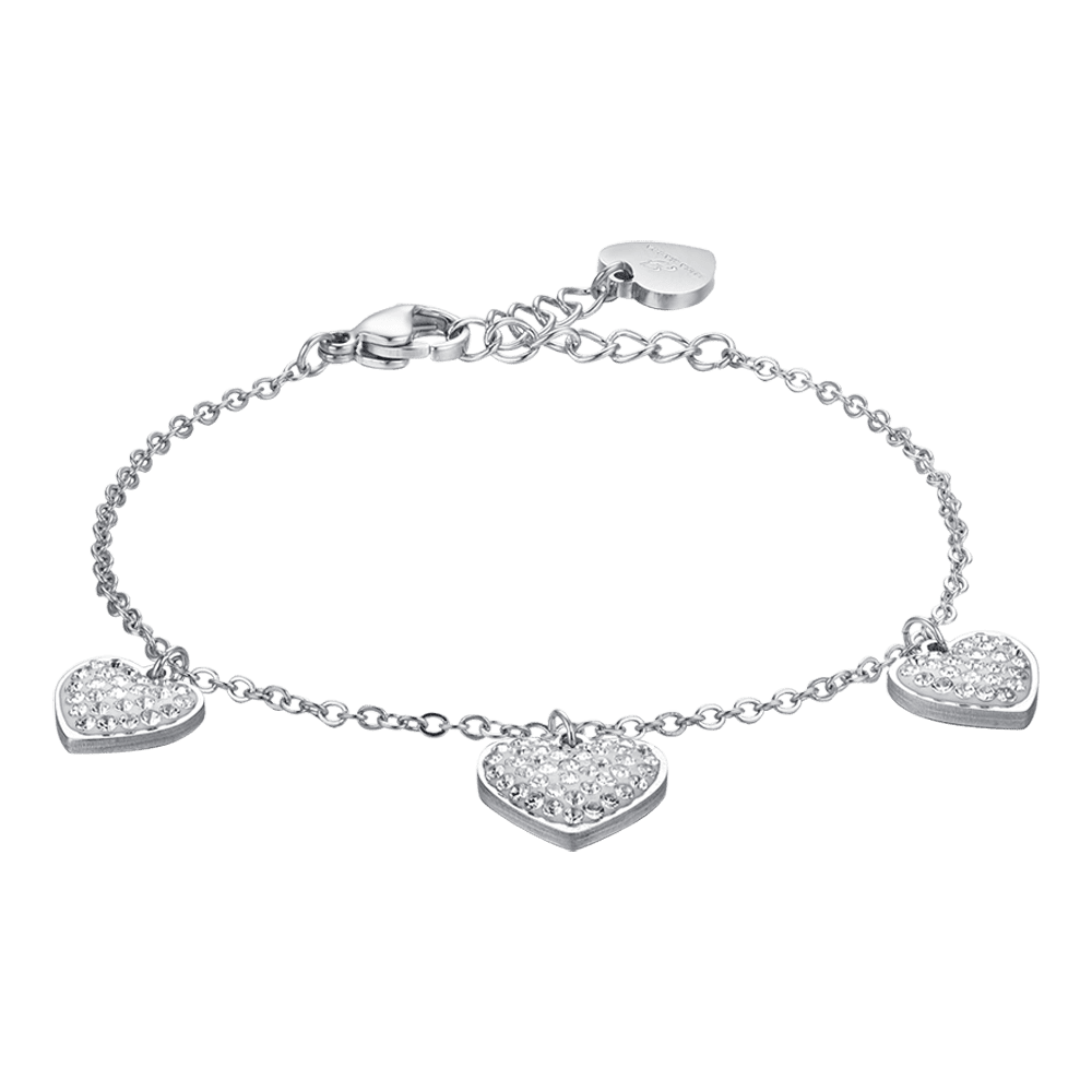 WOMEN'S STEEL HEARTS BRACELET WITH WHITE CRYSTALS