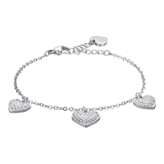 WOMEN'S STEEL HEARTS BRACELET WITH WHITE CRYSTALS