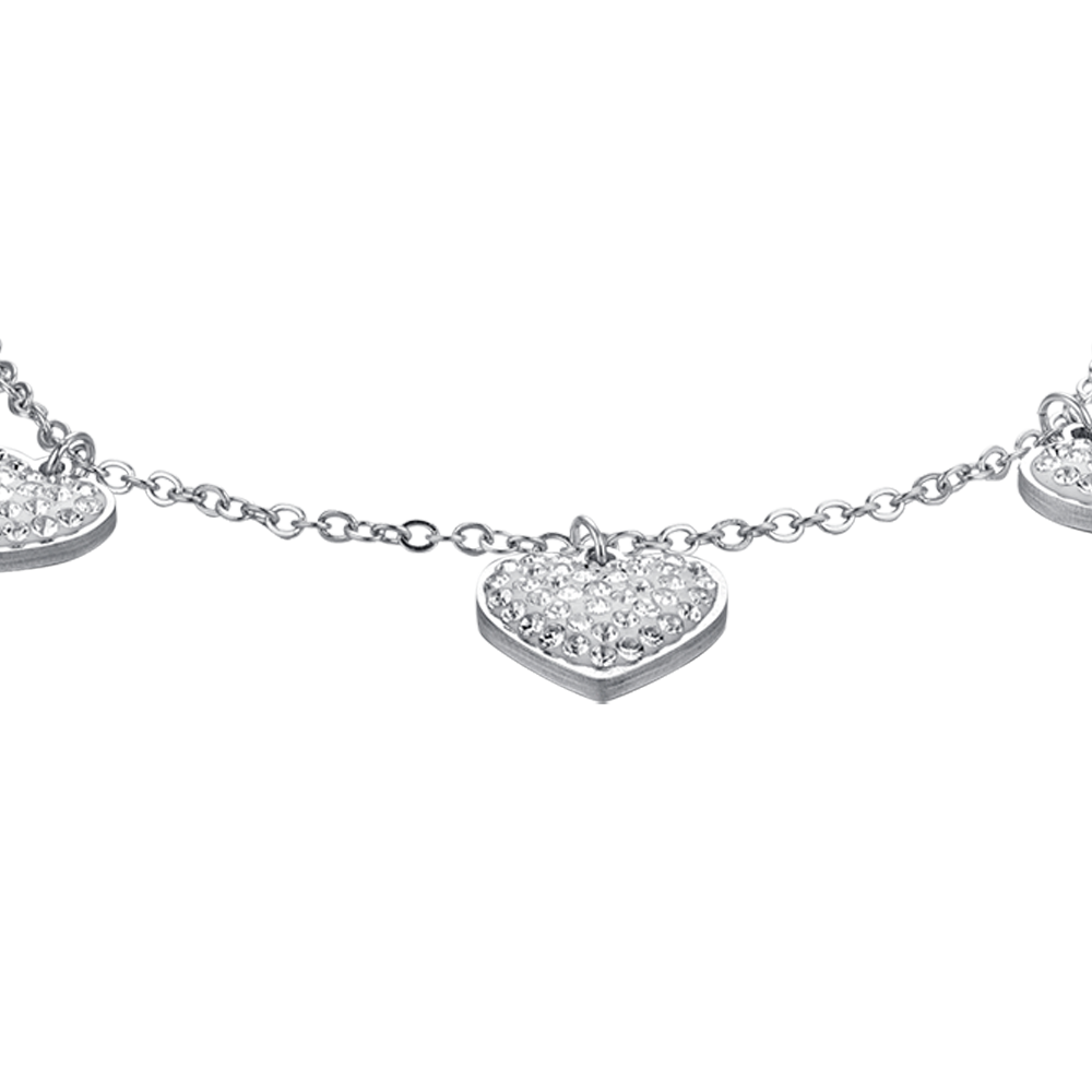 WOMEN'S STEEL HEARTS BRACELET WITH WHITE CRYSTALS