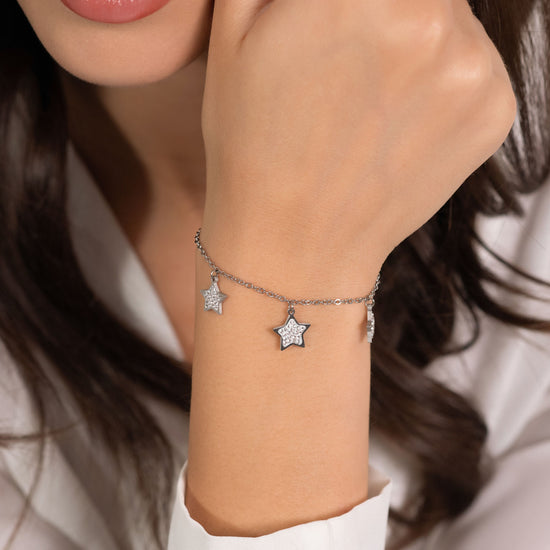 WOMEN'S STEEL STAR BRACELET WITH WHITE CRYSTALS