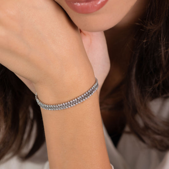 WOMEN'S STEEL TENNIS BRACELET WITH WHITE CRYSTALS