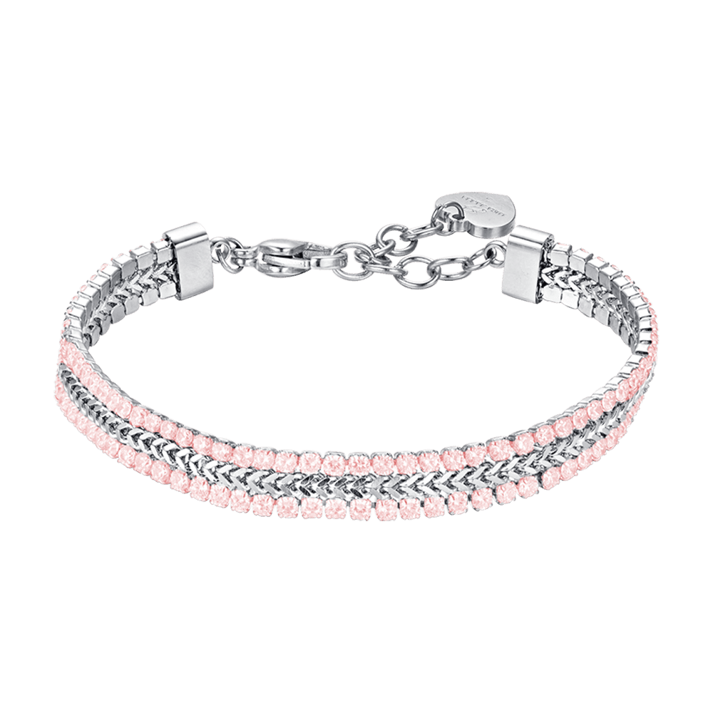 WOMEN'S STEEL TENNIS BRACELET WITH PINK CRYSTALS