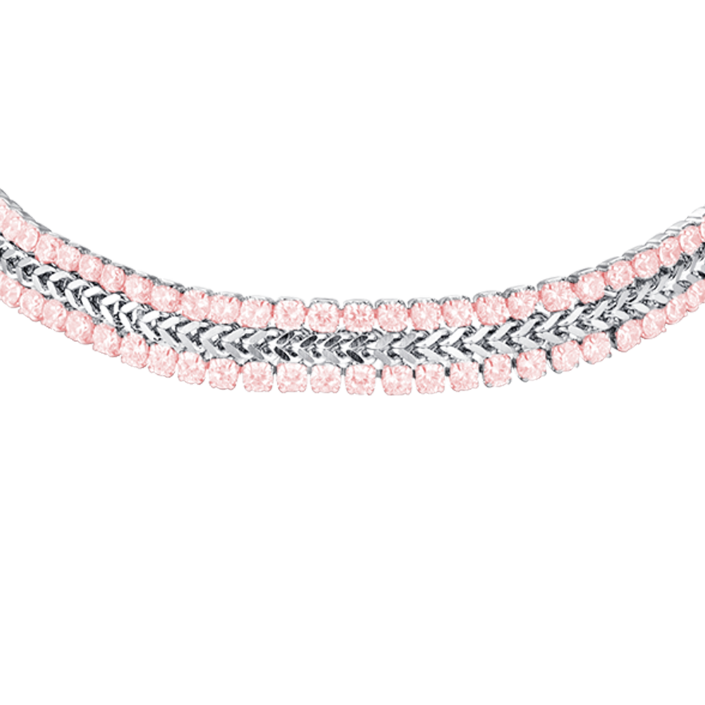 WOMEN'S STEEL TENNIS BRACELET WITH PINK CRYSTALS