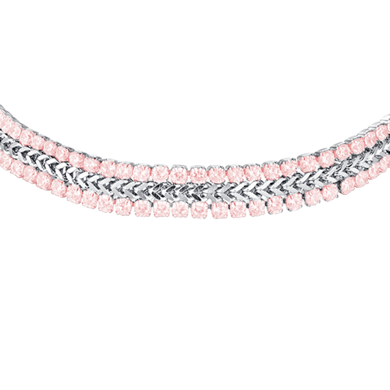 WOMEN'S STEEL TENNIS BRACELET WITH PINK CRYSTALS