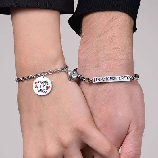 STEEL COUPLE BRACELET WITH HEART MAGNET