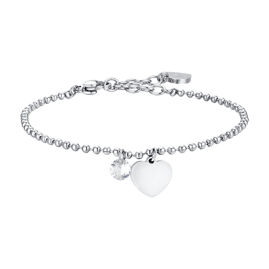 WOMEN'S STEEL BRACELET WITH HEART AND WHITE CUBIC ZIRCONIA