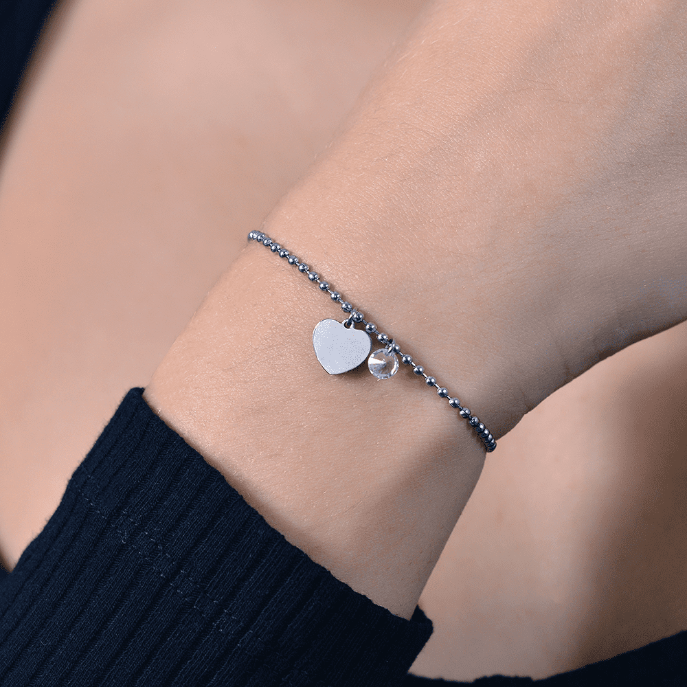 WOMEN'S STEEL BRACELET WITH HEART AND WHITE CUBIC ZIRCONIA
