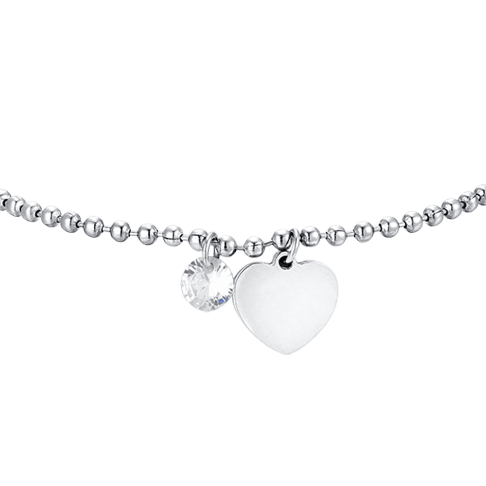 WOMEN'S STEEL BRACELET WITH HEART AND WHITE CUBIC ZIRCONIA