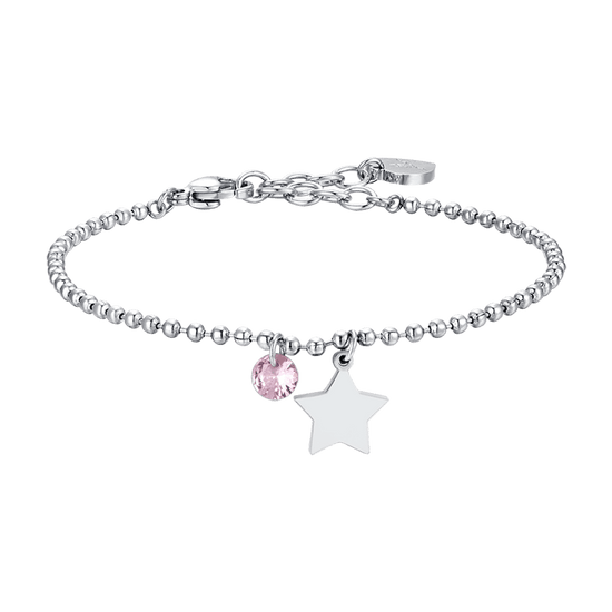 WOMEN'S STEEL BRACELET WITH STAR AND PINK CUBIC ZIRCONIA