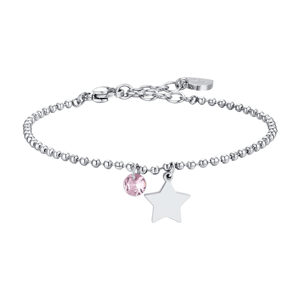 WOMEN'S STEEL BRACELET WITH STAR AND PINK CUBIC ZIRCONIA