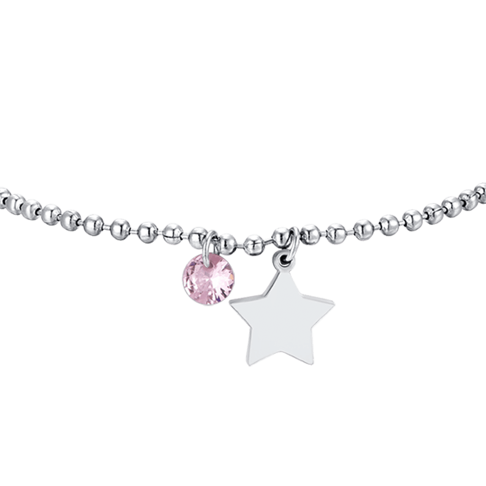 WOMEN'S STEEL BRACELET WITH STAR AND PINK CUBIC ZIRCONIA