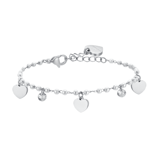 WOMEN'S STEEL PEARL BRACELET WITH HEARTS