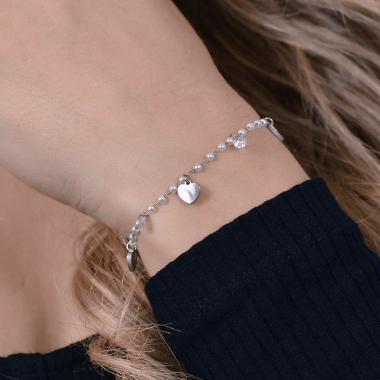 WOMEN'S STEEL PEARL BRACELET WITH HEARTS