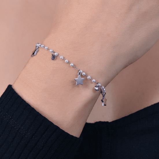 WOMEN'S STEEL PEARL BRACELET WITH STARS