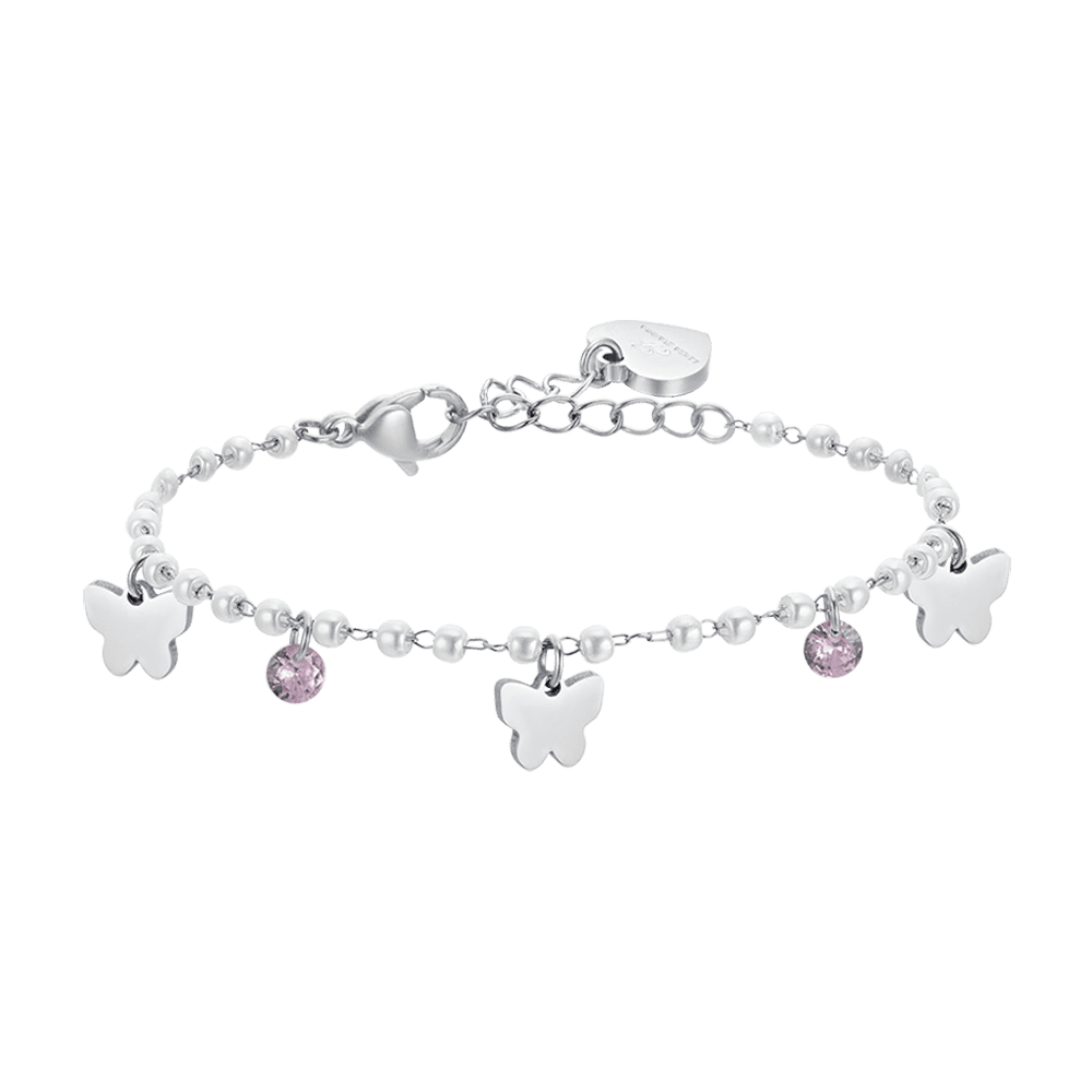 WOMEN'S STEEL PEARL BRACELET WITH BUTTERFLIES