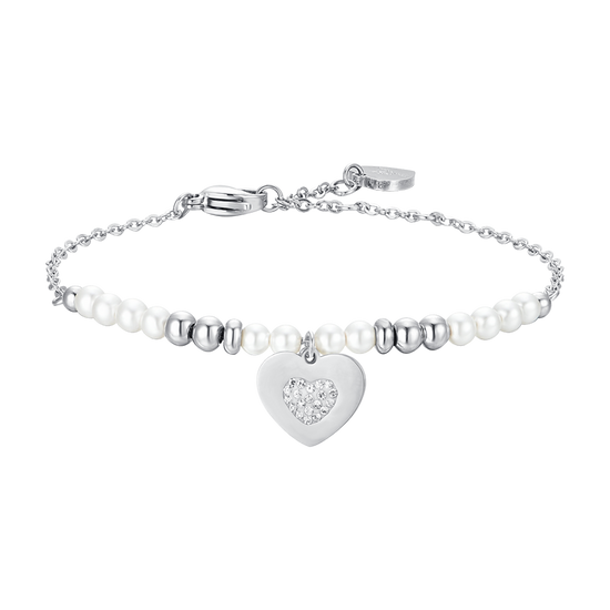 WOMEN'S STEEL BRACELET WITH PEARLS AND HEART