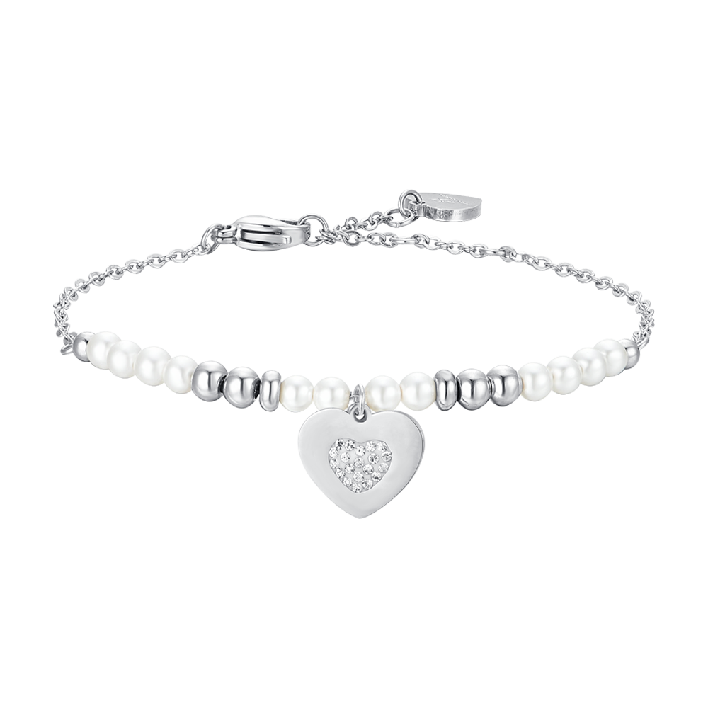 WOMAN'S BRACELET IN STEEL WITH PEARLS AND HEART Luca Barra