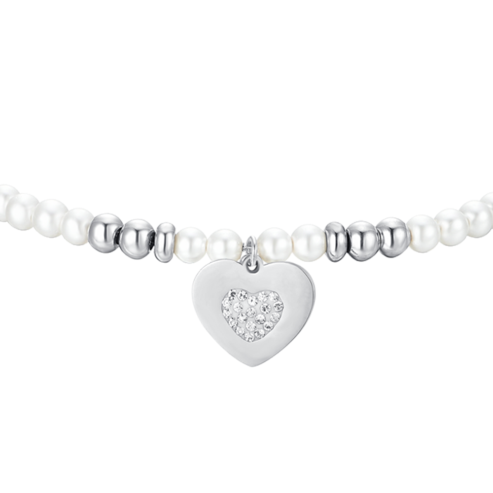 WOMEN'S STEEL BRACELET WITH PEARLS AND HEART