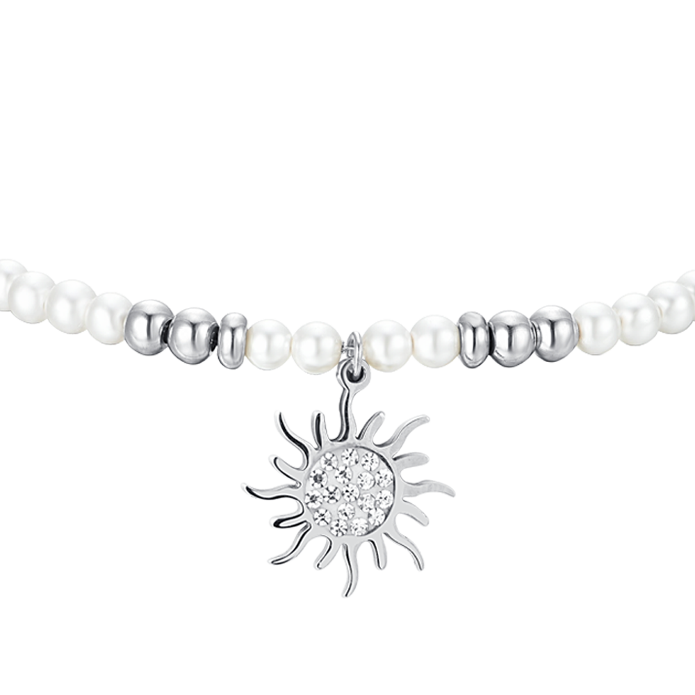 WOMEN'S STEEL BRACELET WITH PEARLS AND SUNSHINE