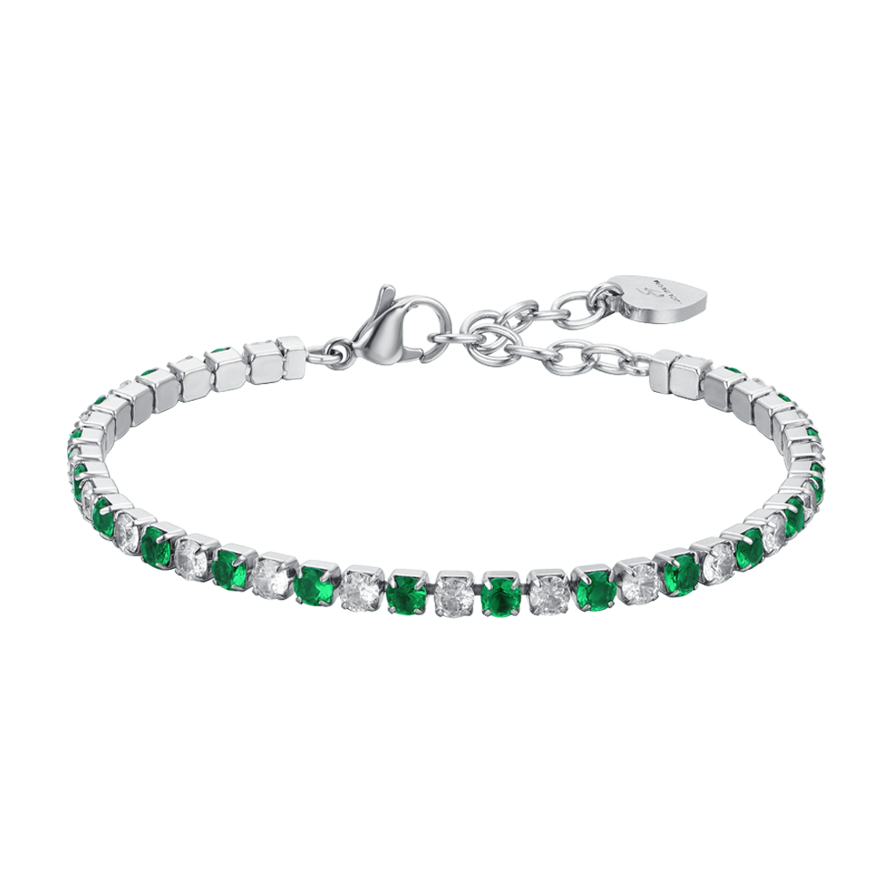 WOMAN'S TENNIS BRACELET GREEN AND WHITE CRYSTALS Luca Barra