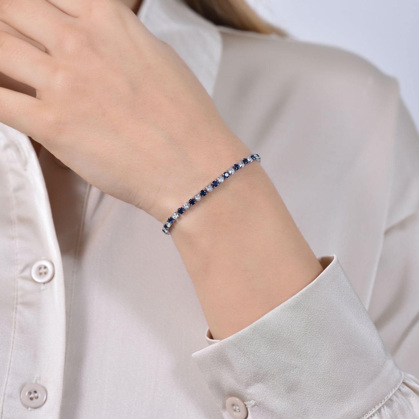 BLUE AND WHITE CRYSTALS WOMEN'S TENNIS BRACELET