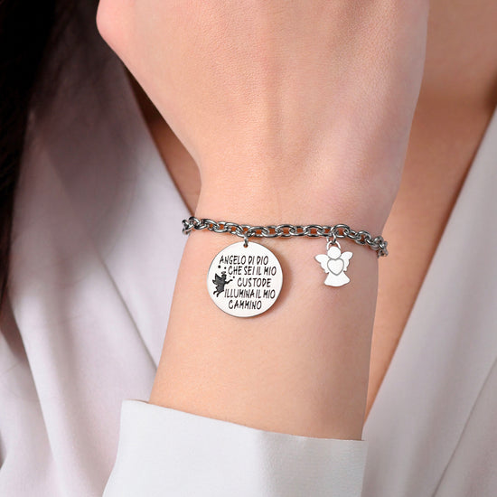 WOMEN'S STEEL BRACELET WITH ANGEL CHARM