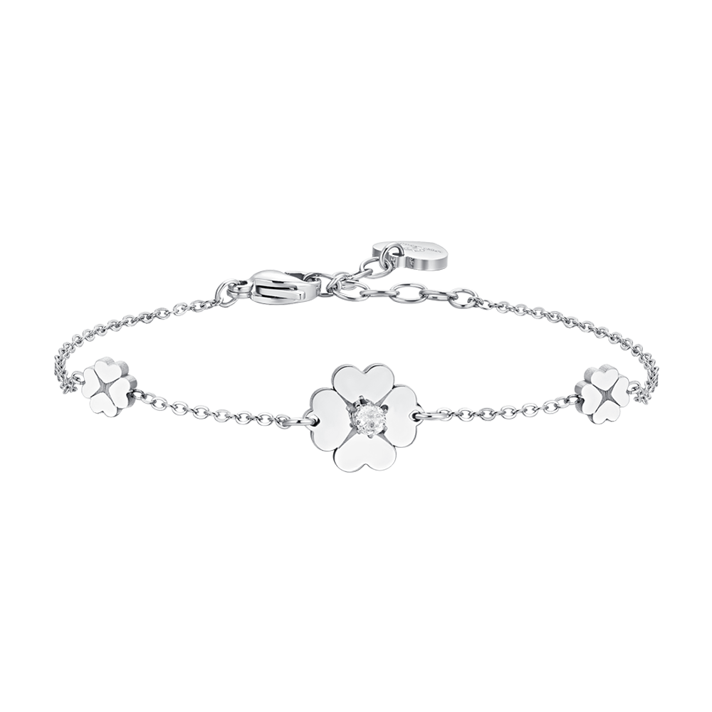 WOMEN'S STEEL FOUR-LEAF CLOVER AND CUBIC ZIRCONIA BRACELET