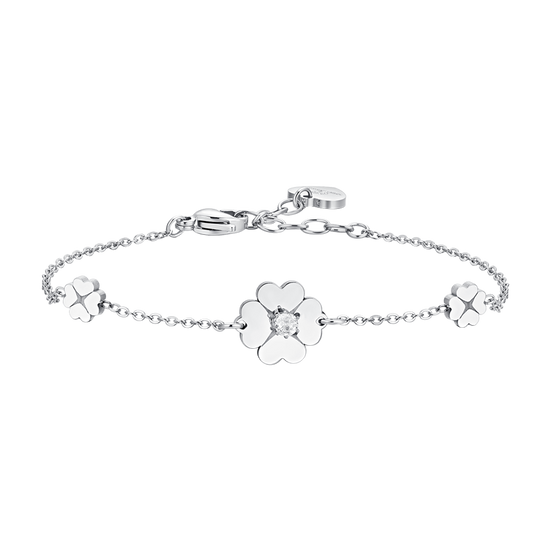 WOMEN'S STEEL FOUR-LEAF CLOVER AND CUBIC ZIRCONIA BRACELET