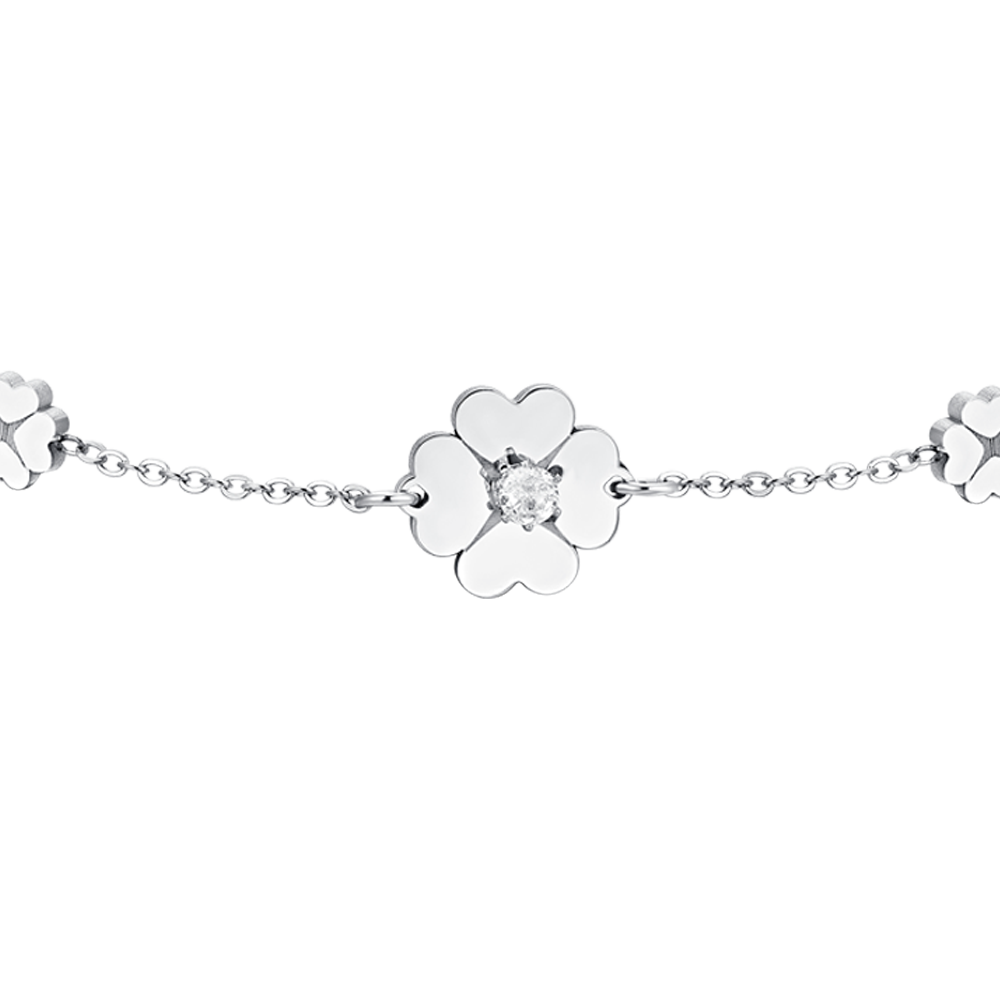 WOMEN'S STEEL FOUR-LEAF CLOVER AND CUBIC ZIRCONIA BRACELET