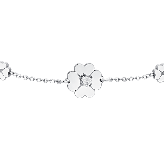 WOMEN'S STEEL FOUR-LEAF CLOVER AND CUBIC ZIRCONIA BRACELET