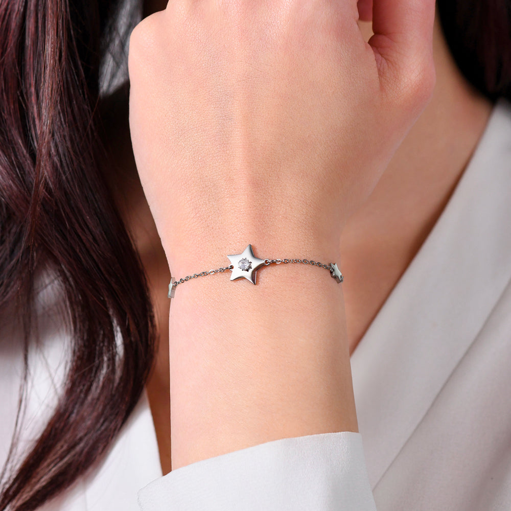 WOMEN'S STEEL STARS AND CUBIC ZIRCONIA BRACELET