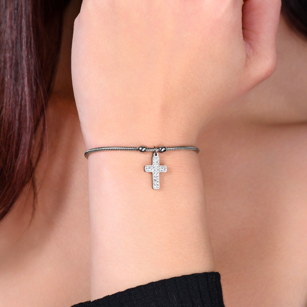 WOMEN'S STEEL BRACELET WITH CROSS