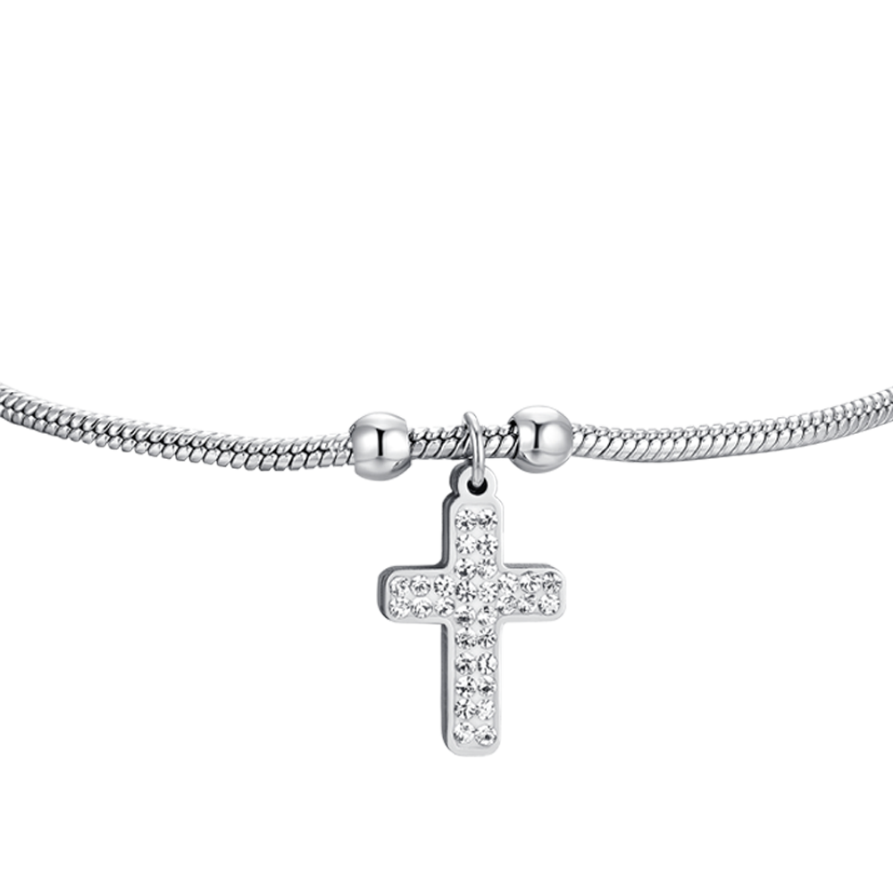 WOMEN'S STEEL BRACELET WITH CROSS