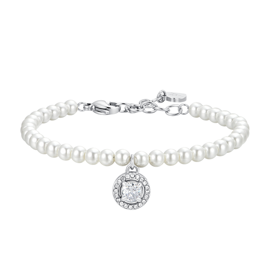 STEEL PEARLS AND WHITE CUBIC ZIRCONIA WOMEN'S BRACELET