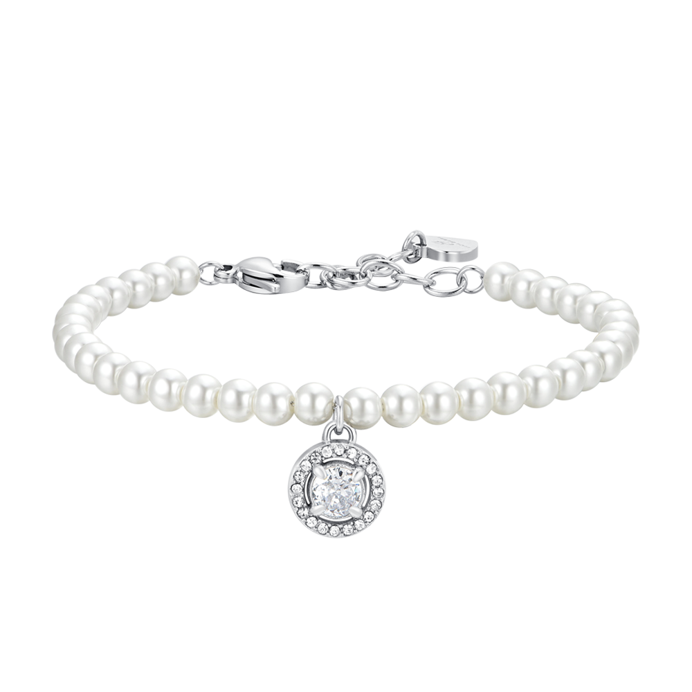 STEEL PEARLS AND WHITE CUBIC ZIRCONIA WOMEN'S BRACELET