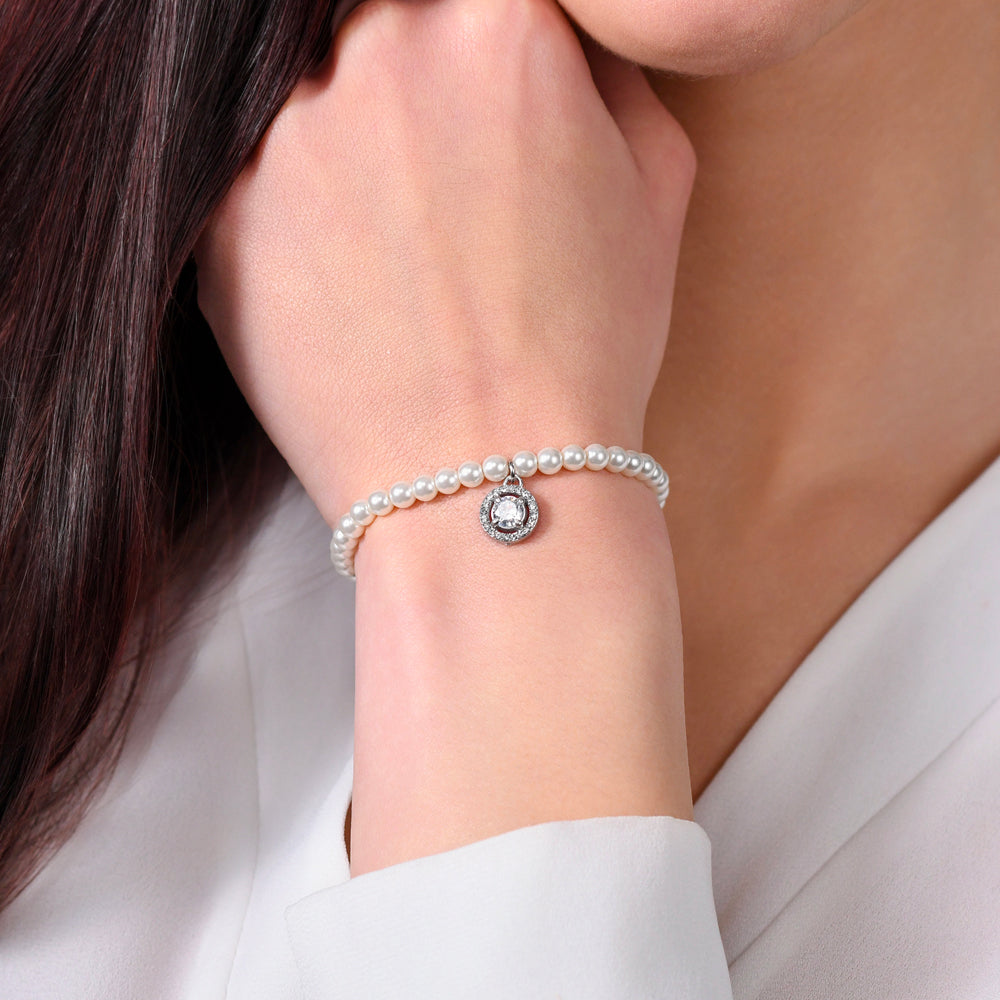 STEEL PEARLS AND WHITE CUBIC ZIRCONIA WOMEN'S BRACELET