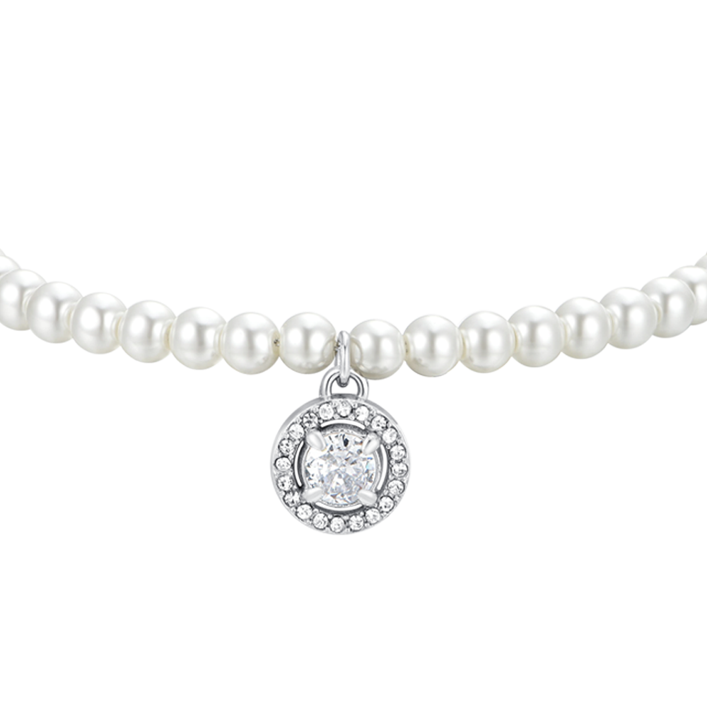 STEEL PEARLS AND WHITE CUBIC ZIRCONIA WOMEN'S BRACELET