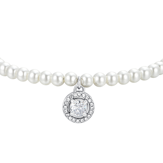 STEEL PEARLS AND WHITE CUBIC ZIRCONIA WOMEN'S BRACELET