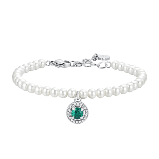 STEEL PEARLS AND GREEN CUBIC ZIRCONIA WOMEN'S BRACELET